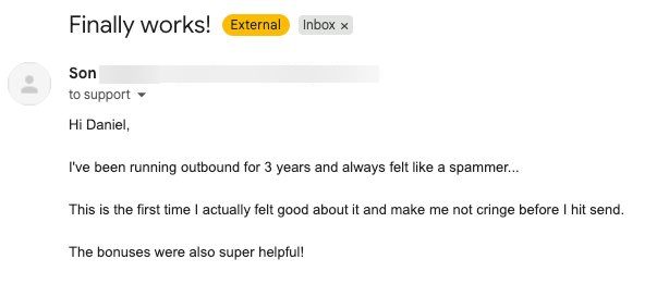 Customer email review of The Reverse Pitch Playbook
